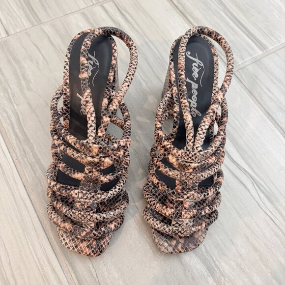 Free People Colette Caged Sandals Snakeskin Python Heels Party Dressy Tan Size 6 - Picture 8 of 10